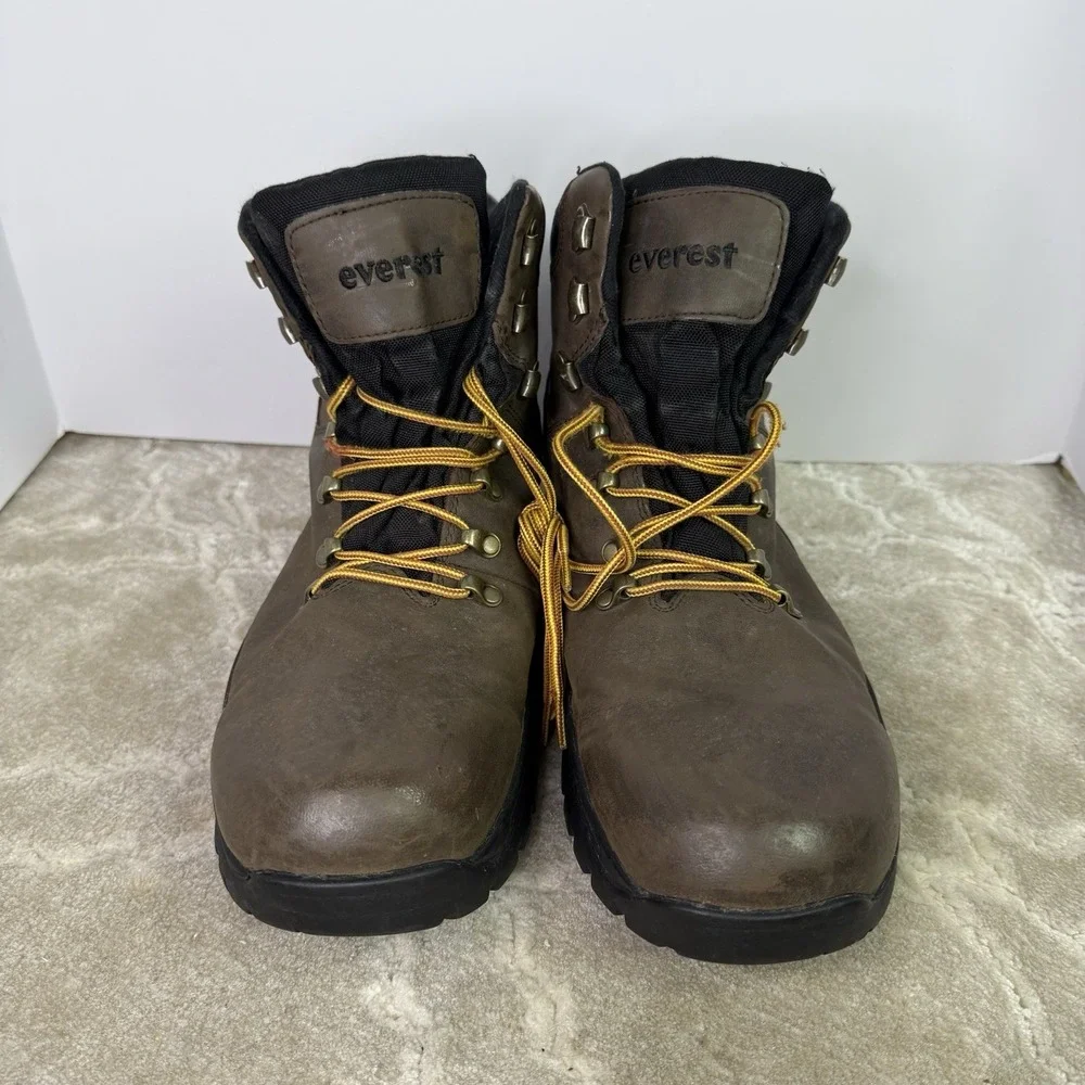 Everest Mens Brown Leather Lace Up Waterproof‎ Round Toe Hiking Boots Size US 14